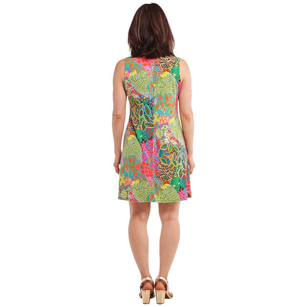 Petite MSK Sleeveless Floral Half Zip Neck A-Line Dress