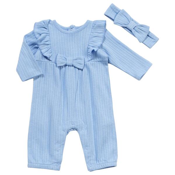 Baby Girl &#40;3-12M&#41; Little Me Bow Pointelle Jumpsuit w/ Headband - image 