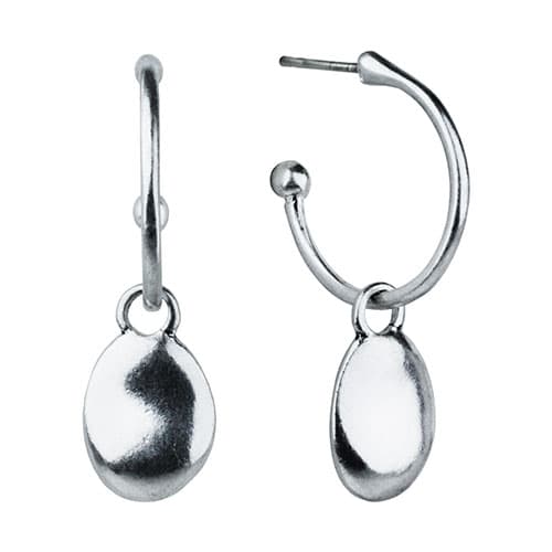 Bella Uno Silver-Tone Hoop Earrings with Organic Oval Drop - image 
