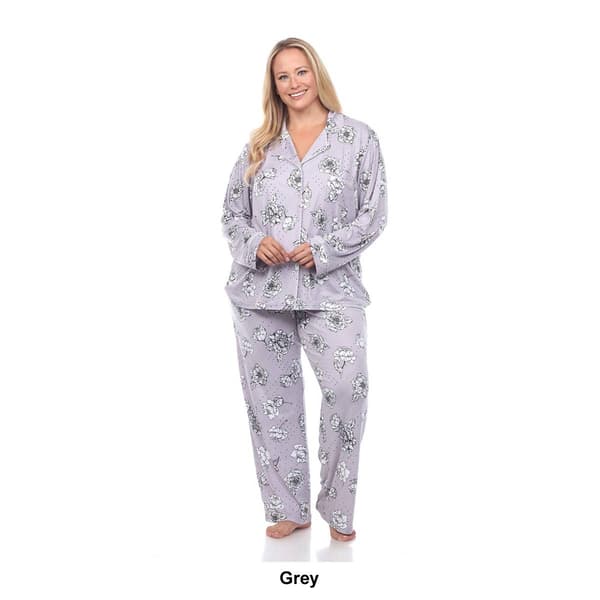 Plus Size White Mark 2pc. Long Sleeve Dotted Floral Pajama Set