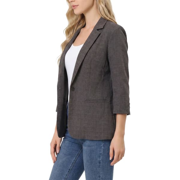 Womens NY Collection 3/4 Sleeve Woven Twill Solid Blazer