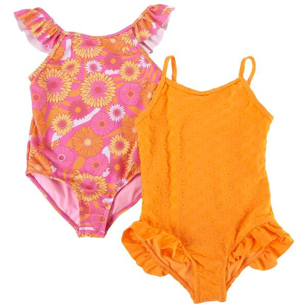 Girls &#40;4-6x&#41; BMagical 2pk. One Piece Textured & Flower Swimsuits - image 
