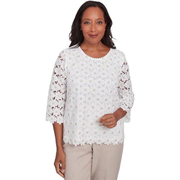 Womens Alfred Dunner Kensington Gardens Daisy Lace Top - image 