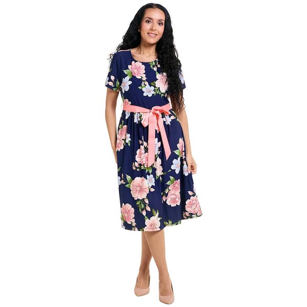 Petite Ellen Weaver Floral Ribbon Belt Fit & Flare Dress