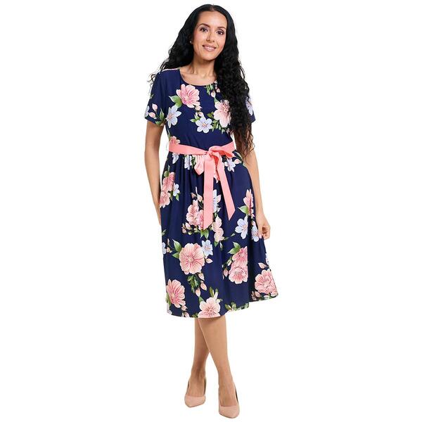 Petite Ellen Weaver Floral Ribbon Belt Fit & Flare Dress - image 