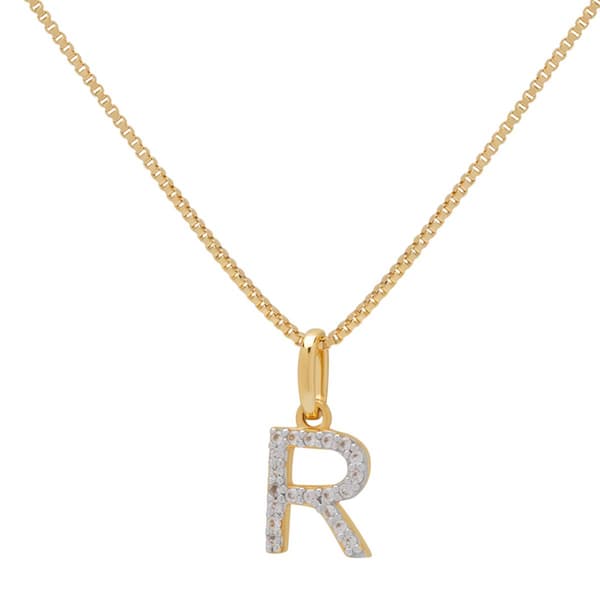 Gianni Argento Two-Tone Lab White Sapphire R Pendant Necklace - image 