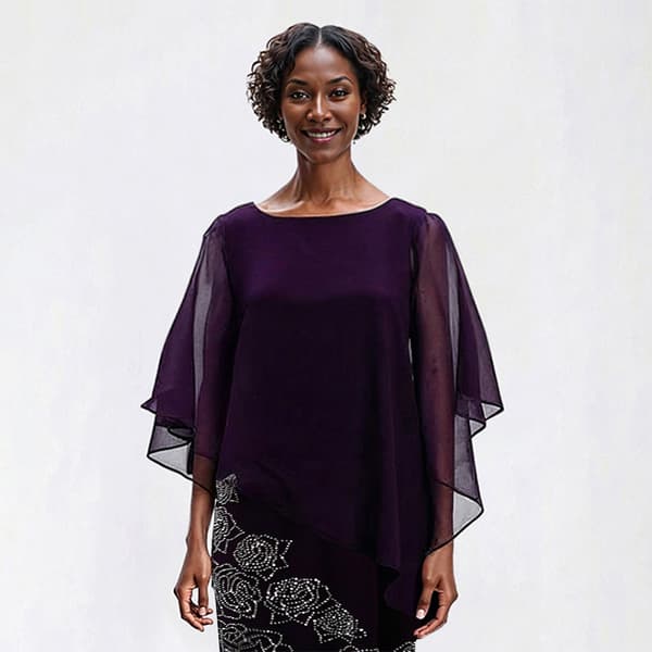Womens MSK Solid Sheer Rose Bead Trim Shift Dress with Capelet