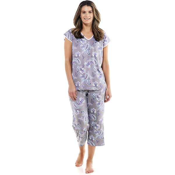Plus Size Ellen Tracy Flutter Sleeve Paisley Cropped Pajama Set - image 