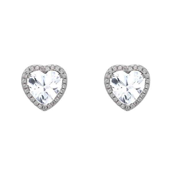 Sterling Silver & Cubic Zirconia Heart Stud Earrings - image 