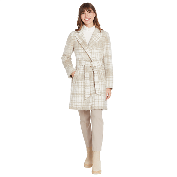 Womens Nine West Plaid Faux Wool Coat With Belt - image 
