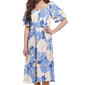 Womens Luxology Puff Sleeve Floral Linen Midi Challis Dress - image 3