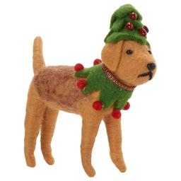 K&K Interiors Brown Wool Dog with Tree Hat