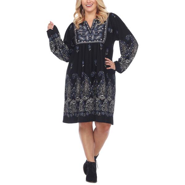 Plus Size White Mark Apolline Embroidered V-Neck Sweater Dress - image 