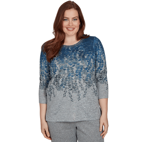 Petite Alfred Dunner Classics 3/4 Sleeve Falling Leaves Blouse - image 