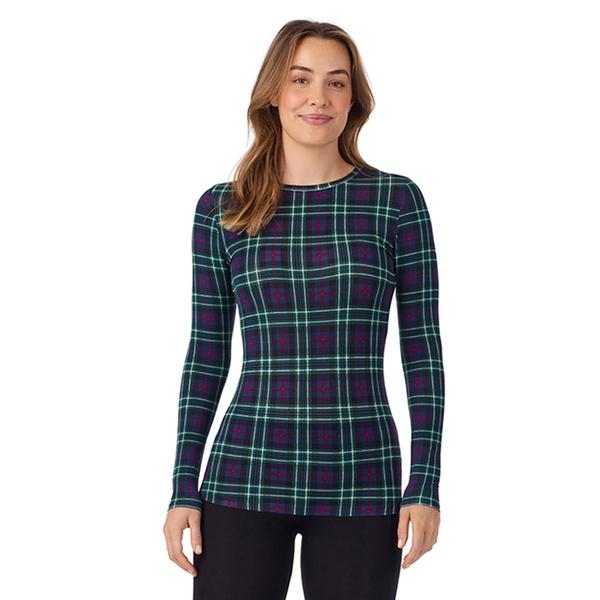 Womens Cuddl Duds(R) Softwear Plaid Long Sleeve Crew Neck Tee - image 
