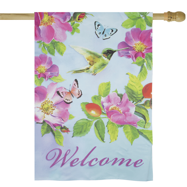 Northlight Welcome Hummingbird Floral Outdoor House Flag