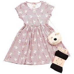 Girls (4-6x) Sweet Stories Dog Striped Dress w/Tights & Dog Purse