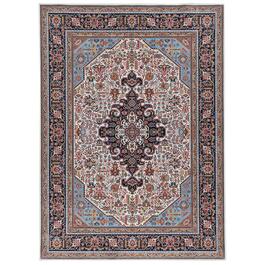 Linon Emerald Collection Ivory And Blue Area Rug - 5x7