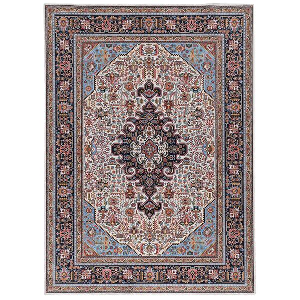 Linon Emerald Collection Ivory And Blue Area Rug - 5x7 - image 