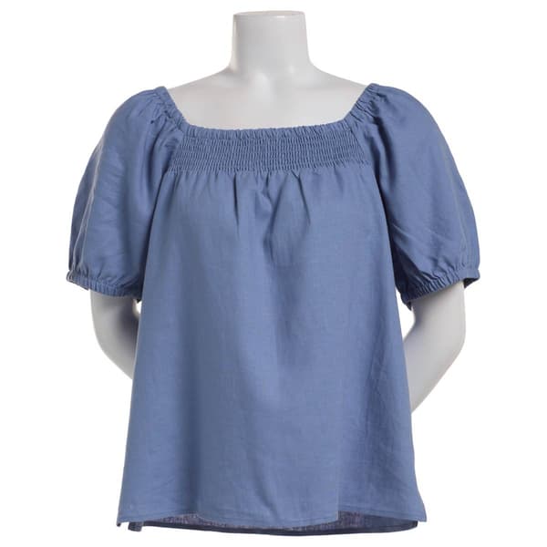 Petite Architect&#40;R&#41; Short Sleeve Solid Square Neck Top w/Smocking