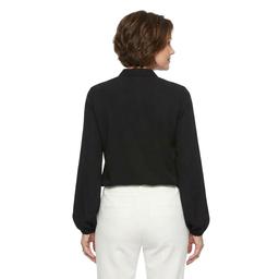 Womens Kasper Long Sleeve Solid Tie Neck Ruffle Front Blouse