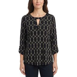 Womens Cure 3/4 Roll Tab Sleeve Knit Crepe Top - Circles