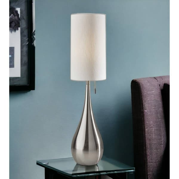 HomeRoots 35in. Brushed Steel Metal Teardrop Table Lamp