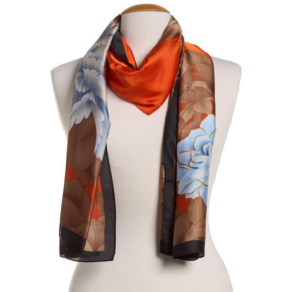 Womens Renshun Muted Floral Silk Oblong Scarf - Orange