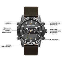 Mens Skechers Gunmetal Leather Strap Watch - SR5159