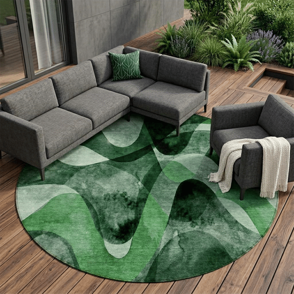 HomeRoots Fern Green Round Abstract Non Skid Area Rug - image 