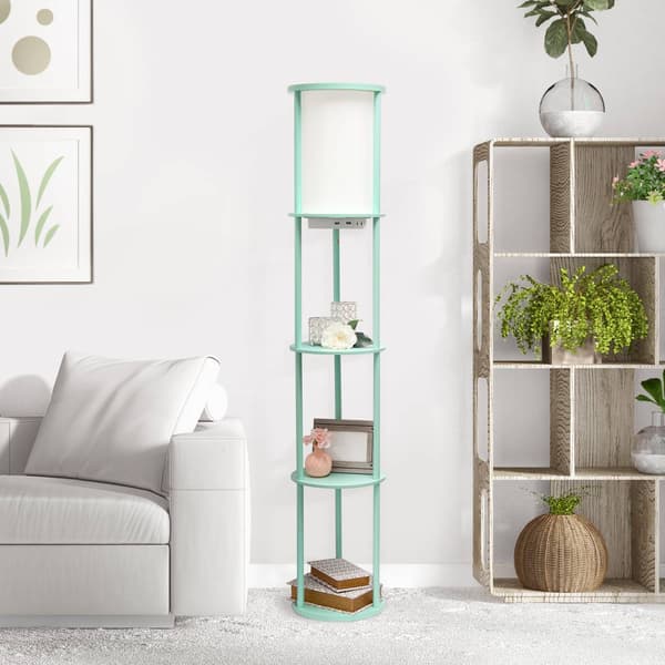 Simple Designs Round Modern Shelf USB Port Organizer Floor Lamp