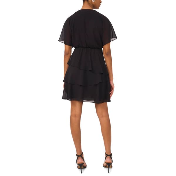 Womens MSK Short Sleeve V Neck Solid Chiffon Tier Dress