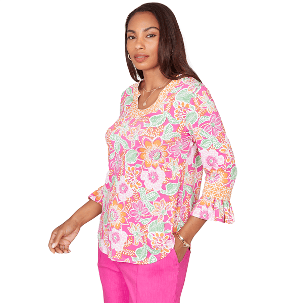 Petite Ruby Rd. Hothouse Florals Ruffle Sleeve Floral Blouse