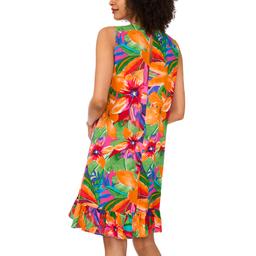 Womens MSK Sleeveless Tropical Challis Ruffle Hem Shift Dress