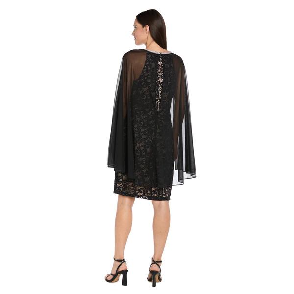 Womens R&M Richards Sequin Lace Sheer Capelet Sheath Dress