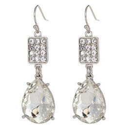 Roman Clear Social Clear Crystal Glass Pear Dangle Earrings