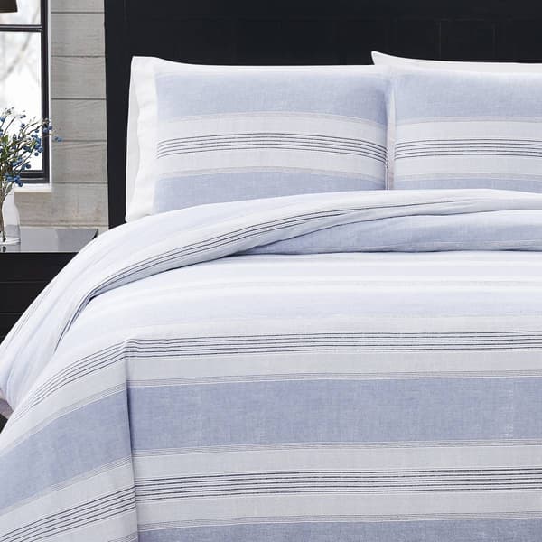 London Fog Fog Blue Stripe Duvet Cover Set