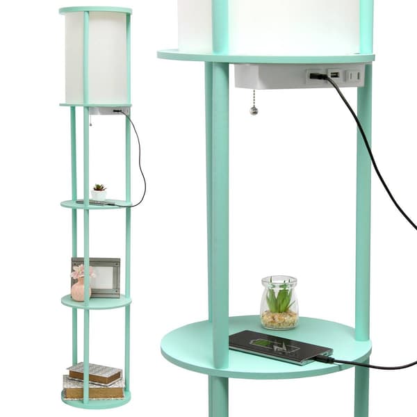 Simple Designs Round Modern Shelf USB Port Organizer Floor Lamp