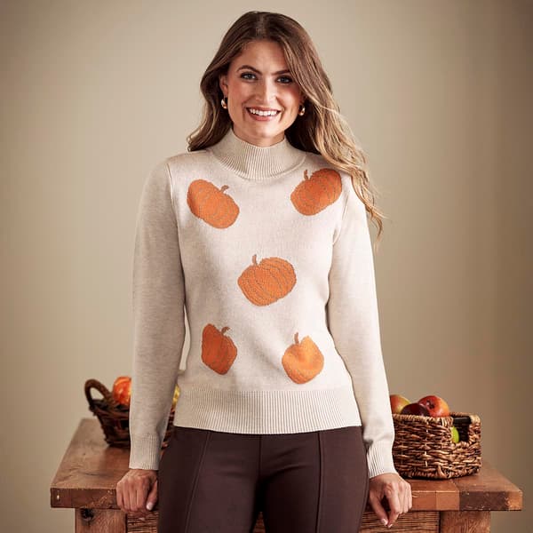 Plus Size Retrology Long Sleeve Mock Neck w/Lurex Pumpkin Sweater