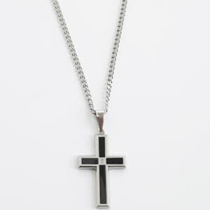 Mens Gentlemen's Classics&#40;tm&#41; Diamond Steel & Black Necklace - image 