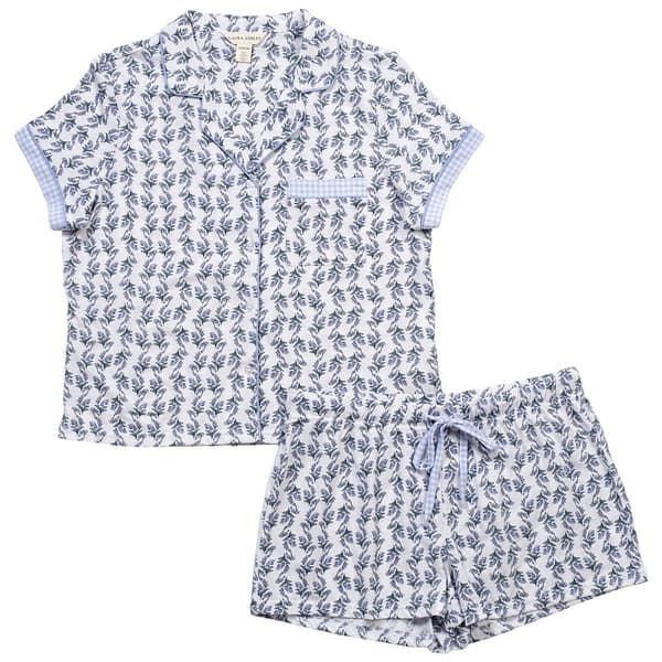 Womens Laura Ashley Short Sleeve Floral Check Boxy Pajama Set - image 