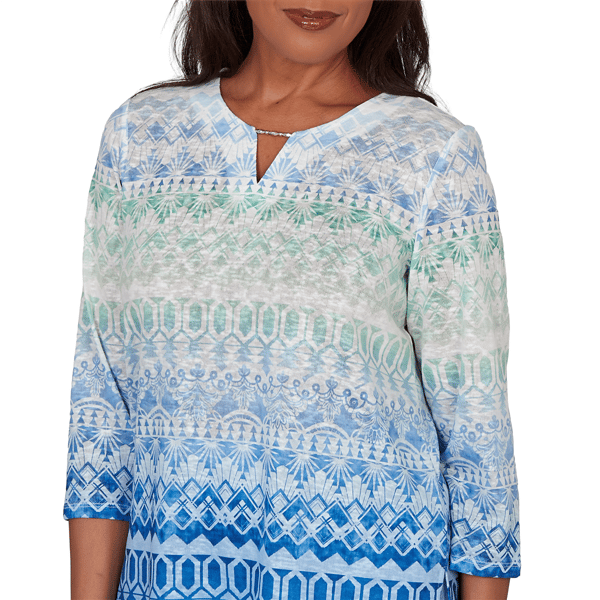 Petite Alfred Dunner Caribbean Blues Keyhole Neck Ombre Blouse