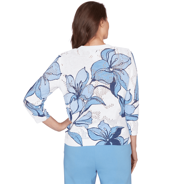 Womens Alfred Dunner St. Augustine Floral Pointelle Sweater