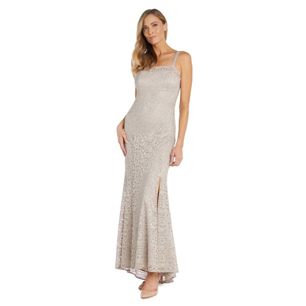 Womens R&M Richards Scroll Lace Jacket Gown with Pearl Neck Trim