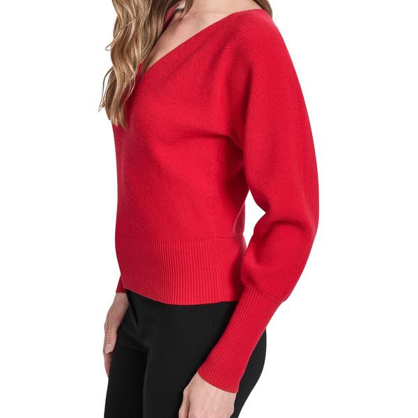 Womens DKNY Long Dolman Sleeve V-Neck Solid Sweater