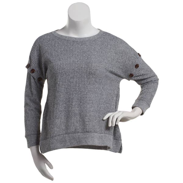 Womens French Laundry Long Sleeve Drop Shoulder Waffle Sweater