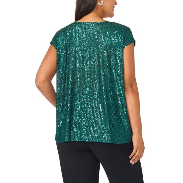 Womens MSK Cap Sleeve V-Neck Allover Sequin Blouse