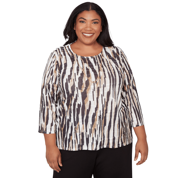 Plus Size Alfred Dunner Seville Animal Print Pleated Top With Ne