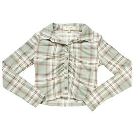 Girls &#40;7-16&#41; No Comment Ruched Button Front Shirt - Hugo Plaid