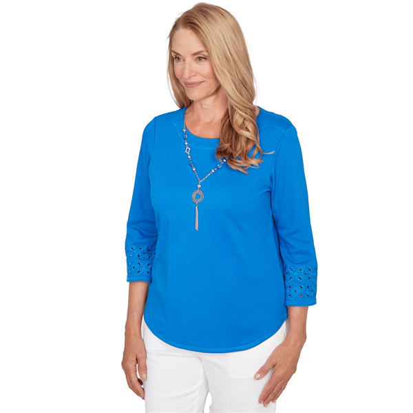 Womens Alfred Dunner Mykonos Eyelet Sleeve Blouse w/ Necklace